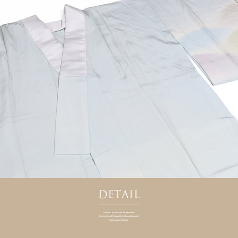 長襦袢 リサイクル 長襦袢 身丈120cm 裄66cm 袷 山柄 絵羽柄 後見頃居敷当て付き ブルー Mサイズ 正絹 袖無双 Aランク