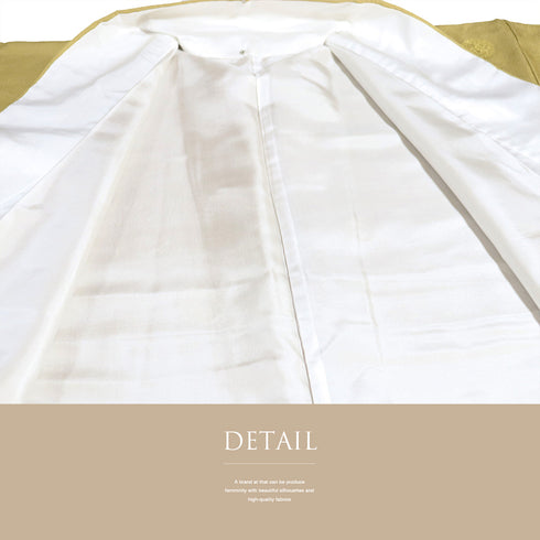 色無地 リサイクル 身丈168.5cm 裄66.4cm 袷 花柄 イエロー LLサイズ セミフォーマル 一つ紋 正絹 広衿 地紋あり Sランク