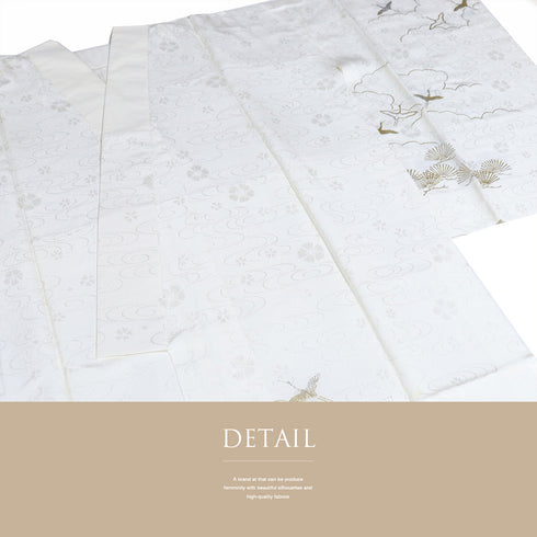 長襦袢 リサイクル 長襦袢 身丈133cm 裄66.8cm 袷 絵羽柄 半衿なし 鶴や松柄 地紋 ホワイト Lサイズ フォーマル 正絹 Aランク