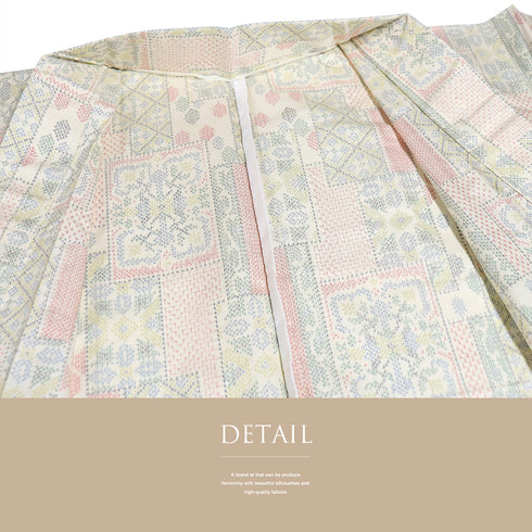 紬 リサイクル 身丈164.8cm 裄66cm 単衣 アイボリー Lサイズ お洒落 カジュアル しつけ糸 正絹 バチ衿 Sランク