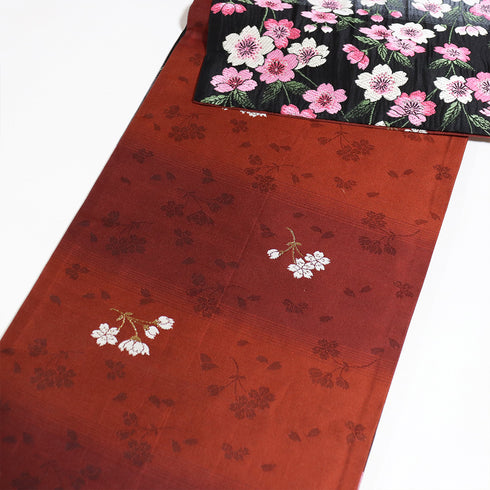 袋帯 リサイクル 帯丈456cm 六通 夜桜柄 ぼかし ブラック Lサイズ 正絹 Sランク フォーマル お洒落