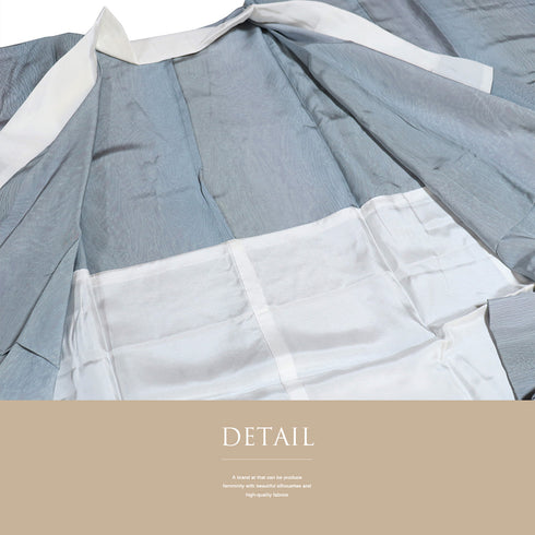 長襦袢 リサイクル 長襦袢 身丈121cm 裄63.2cm 袷 杢目柄 後身頃居敷当て付き ゆったりサイズ ブルー Sサイズ お洒落 証紙 正絹 袖無双 Sランク