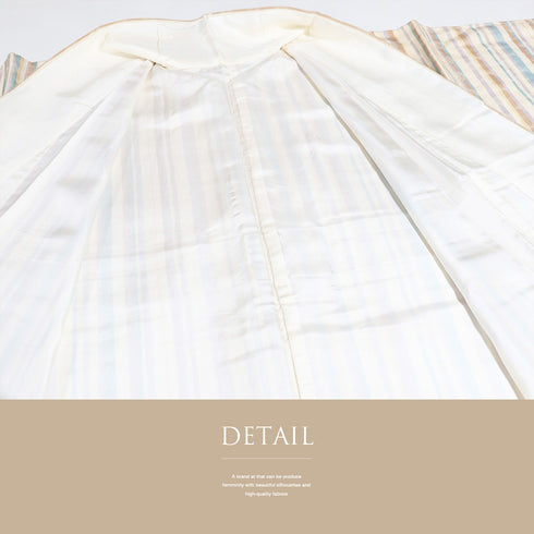 小紋 リサイクル 身丈166.8cm 裄64.4cm 袷 縞柄 ベージュ LLサイズ お洒落 カジュアル 正絹 広衿 Aランク