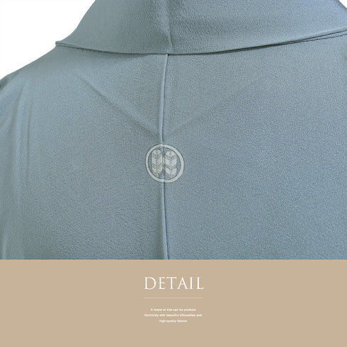 色無地 リサイクル 身丈162.2cm 裄66cm 袷 ゆったり ブルー Lサイズ セミフォーマル 一つ紋 正絹 広衿 Sランク