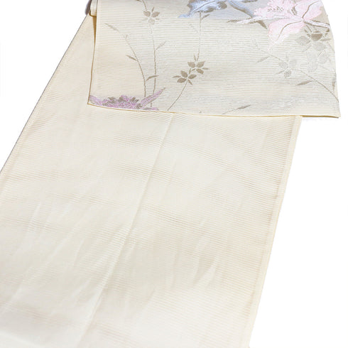 袋帯 リサイクル 帯丈430cm 六通 花柄 ベージュ Sサイズ 正絹 Aランク お洒落 カジュアル