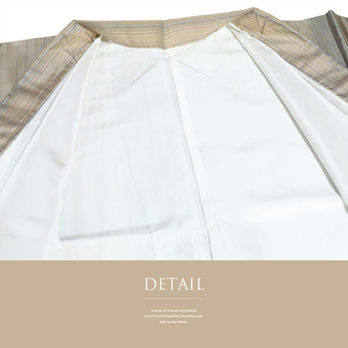 大島紬 リサイクル 身丈160cm 裄65.4cm 袷 縞格子柄 ベージュ Mサイズ お洒落 カジュアル 証紙 正絹 バチ衿 Sランク