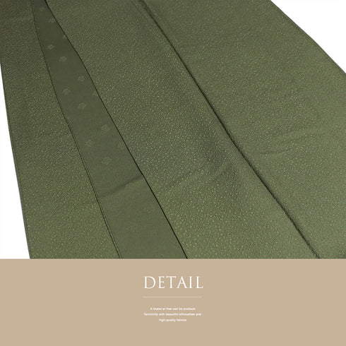 色無地 リサイクル 身丈161cm 裄68.8cm 袷 グリーン Lサイズ セミフォーマル 一つ紋 正絹 広衿 地紋あり Sランク