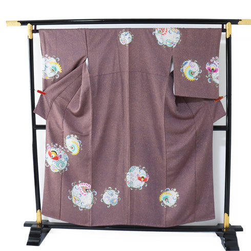 訪問着 リサイクル 身丈152.2cm 裄67.6cm 袷 たたき柄 パープル Sサイズ お洒落 正絹 広衿 Sランク