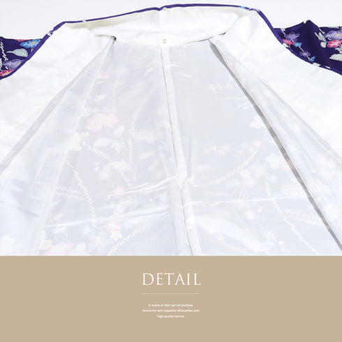 小紋 リサイクル 身丈154cm 裄62.8cm 袷 花柄 扇子柄 パープル Sサイズ お洒落 カジュアル 正絹 広衿 Sランク