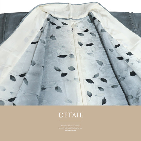 小紋 リサイクル 身丈157.8cm 裄66.8cm 単衣 縦ぼかし柄 地紋彩色 後身頃居敷当て付き ゆったりサイズ グレー Mサイズ お洒落 一つ紋 正絹 広衿 Sランク