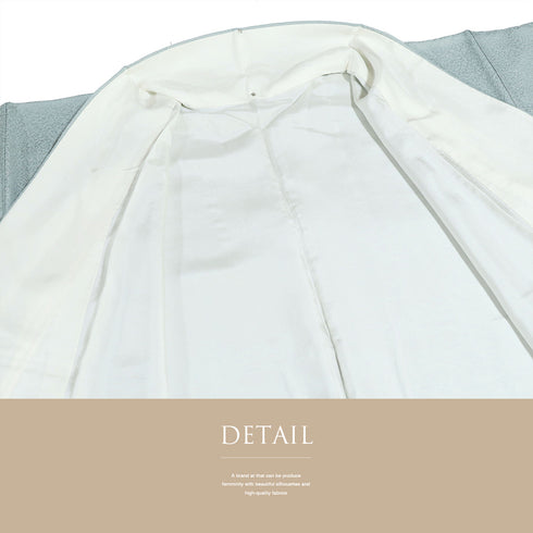 色無地 リサイクル 身丈156.4cm 裄62.7cm 袷 作家物 瑞寶 グリーン Mサイズ セミフォーマル 落款 一つ紋 しつけ糸 正絹 広衿 地紋あり Sランク