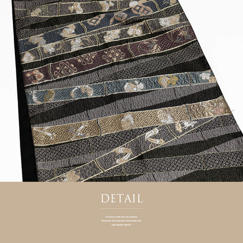 袋帯 リサイクル 帯丈436cm 全通 竹に吉祥文様 ブラック Mサイズ 正絹 Sランク お洒落