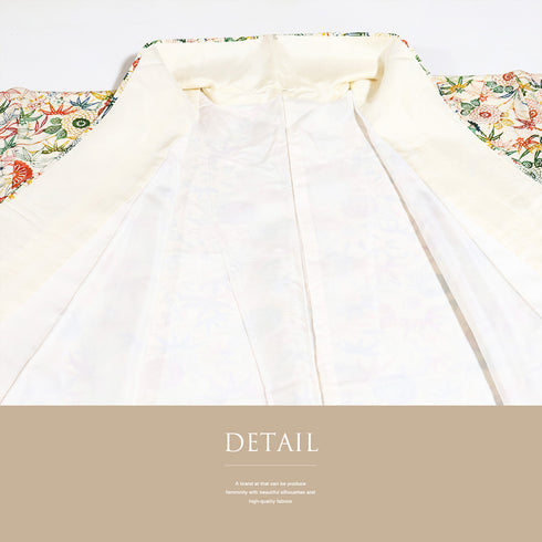 小紋 リサイクル 身丈155.5cm 裄64cm 袷 花柄 菊柄 アイボリー Mサイズ お洒落 正絹 広衿 Sランク