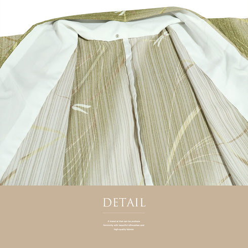 小紋 リサイクル 身丈168cm 裄70.5cm 単衣 トンボ柄 グリーン LLサイズ お洒落 ポリエステル 洗える着物 広衿 Sランク