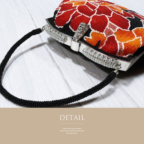 ビーズバック ベージュ 花柄 お洒落 カジュアル 横幅20cm 高さ14.5cm マチ6cm Sランク 和装小物 ZO-90