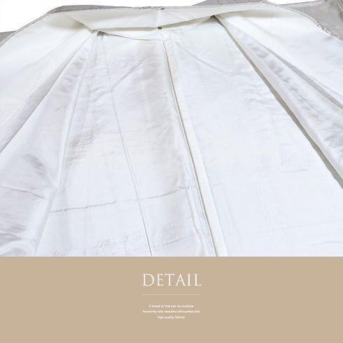 紬 リサイクル 身丈171cm 裄69.6cm 袷 ゆったり 小花柄 刺繍 アイボリー LLサイズ お洒落 しつけ糸 正絹 広衿 Sランク