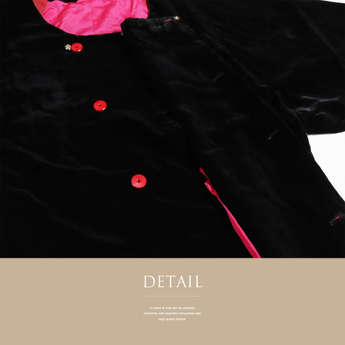 コート リサイクル 身丈79.5cm 裄67cm 袷 ベルベット 衿無し ラグラン袖 ブラック Lサイズ カジュアル 不明 Aランク