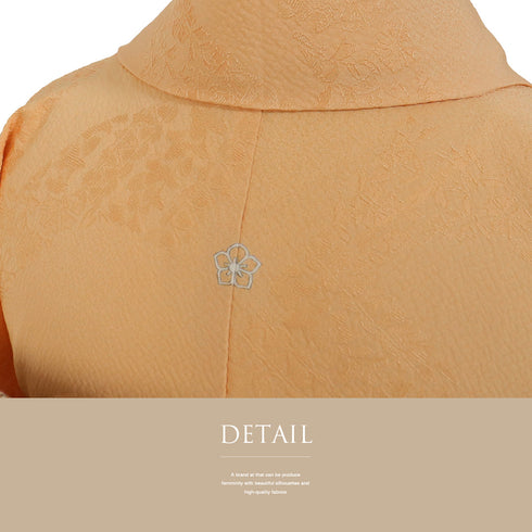 色無地 リサイクル 身丈161.2cm 裄64.8cm 袷 草花柄 オレンジ Lサイズ セミフォーマル お洒落 一つ紋 正絹 広衿 地紋あり Sランク