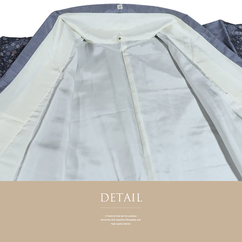 紬 リサイクル 身丈158cm 裄63.2cm 袷 縦ぼかしに草花柄 パープル Mサイズ お洒落 正絹 広衿 Sランク