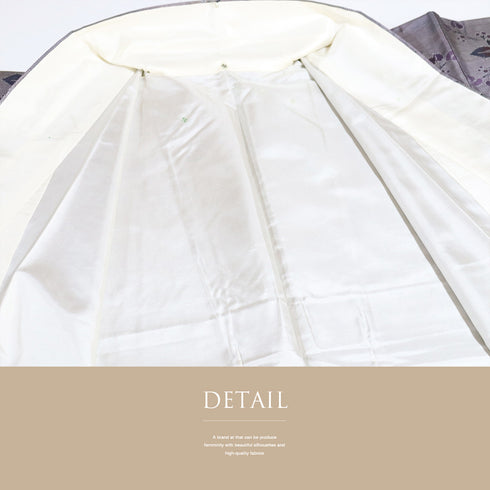 紬 リサイクル 身丈159cm 裄63.4cm 袷 草木柄 パープル Mサイズ カジュアル お洒落 正絹 広衿 Aランク