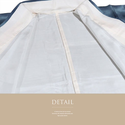 小紋 リサイクル 身丈164cm 裄64.7cm 袷 ぼかし柄 お召 ブルー Lサイズ お洒落 カジュアル 正絹 広衿 Sランク