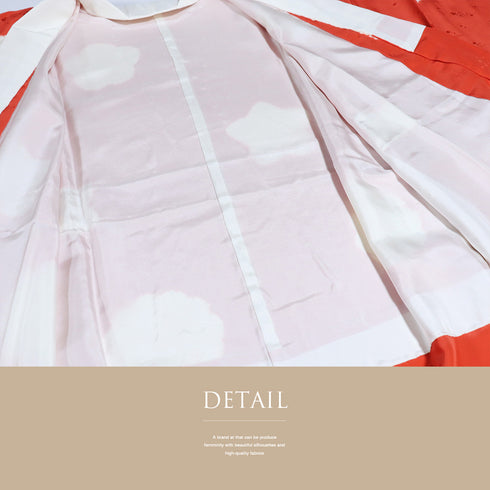 長襦袢 リサイクル 身丈126.5cm 裄64.8cm 袷 梅や菊柄 地紋 絞り オレンジ Mサイズ お洒落 正絹 Sランク