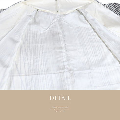 小紋 リサイクル 身丈157.2cm 裄65.6cm 袷 竹縞柄 ホワイト Mサイズ お洒落 カジュアル 正絹 広衿 Aランク