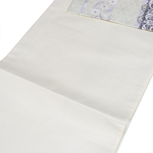 名古屋帯 リサイクル 帯丈380cm 全通 デザイン花模様 京袋帯 アイボリー Lサイズ 正絹 Sランク お洒落