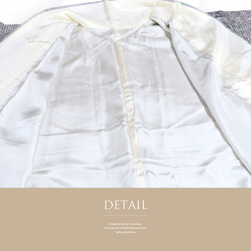 小紋 リサイクル 身丈163cm 裄62.8cm 袷 石畳に番傘や草履柄 地紋 グレー Lサイズ お洒落 カジュアル 正絹 広衿 Sランク