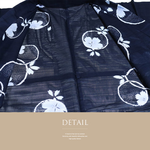 浴衣 リサイクル 夏着物 身丈162.7cm 裄67cm 絽 夢工房 桜柄 ミシン仕立て ネイビー Lサイズ カジュアル 木綿 洗える着物 バチ衿 Aランク