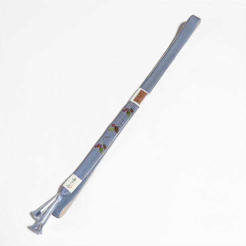 帯締め リサイクル セミフォーマル 平組紐 ブルー 正絹 新品・未使用品 植物柄