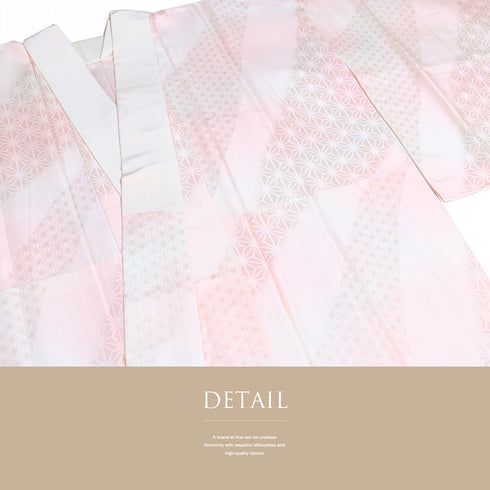 長襦袢 リサイクル 長襦袢 身丈133.7cm 裄65.6cm 袷 麻の葉柄 地紋 ピンク Mサイズ 正絹 Aランク