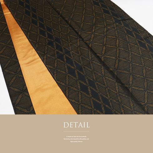 紬 リサイクル 身丈164.5cm 裄64.8cm 袷 デザイン綱模様 ブラック Lサイズ お洒落 証紙 正絹 広衿 Aランク