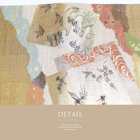 袋帯 リサイクル 帯丈452cm ポイント柄 鶴柄 ブラウン Lサイズ 正絹 Sランク お洒落