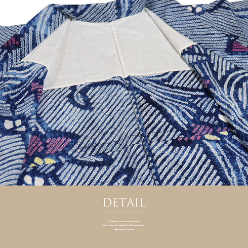 浴衣 リサイクル 夏着物 身丈158.5cm 裄63cm 夏物 絞り あやめ柄 ネイビー Mサイズ カジュアル 木綿 洗える着物 バチ衿 Aランク