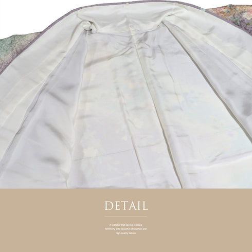 訪問着 リサイクル 身丈165cm 裄66.4cm 袷 松唐菱に菊柄 金駒刺繍 箔 パープル Lサイズ フォーマル セミフォーマル 正絹 広衿 Sランク