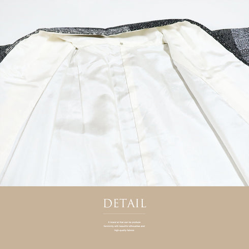 小紋 リサイクル 身丈163cm 裄65.4cm 袷 寄せ柄 パールトーン加工 ブラック Lサイズ お洒落 正絹 広衿 Sランク