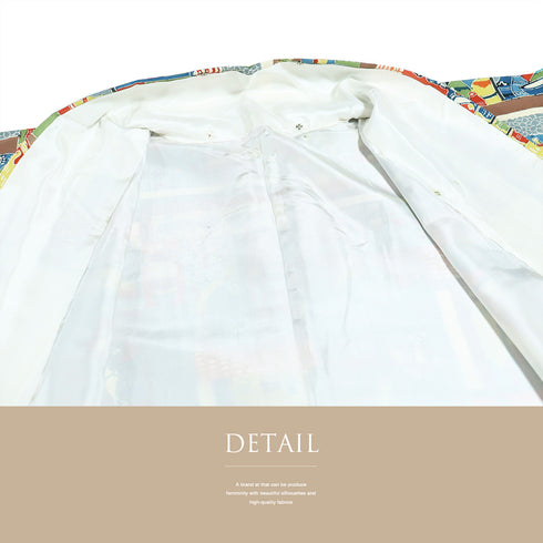 小紋 リサイクル 身丈159.5cm 裄64.8cm 袷 陶芸に花瓶や壺柄 多色 Mサイズ お洒落 カジュアル 正絹 広衿 Aランク