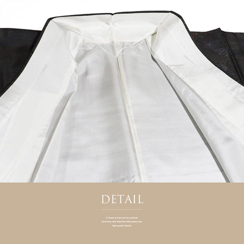 紬 リサイクル 身丈163.2cm 裄64.6cm 袷 花枝柄 ブラック Lサイズ お洒落 しつけ糸 正絹 広衿 Sランク