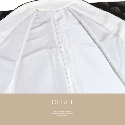 小紋 リサイクル 身丈162.8cm 裄66.4cm 袷 市松や石畳柄 たたきやぼかし柄 地紋 ブラック Lサイズ カジュアル お洒落 正絹 広衿 Aランク