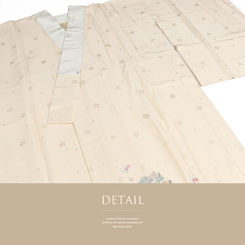 長襦袢 リサイクル 長襦袢 身丈124.2cm 裄67cm 袷 花丸柄 地紋 ベージュ Lサイズ セミフォーマル お洒落 落款 正絹 袖無双 Sランク