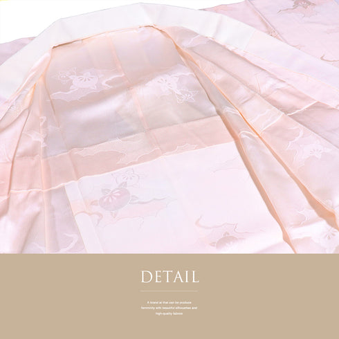 長襦袢 リサイクル 長襦袢 身丈129.8cm 裄66.4cm 袷 雲取りや橘柄 地紋 後身頃居敷当て付け ピンク Mサイズ お洒落 正絹 袖無双 Aランク