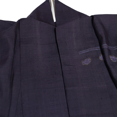 紬 リサイクル 身丈159cm 裄62.4cm 単衣 付下げ柄 パールトーン加工 パープル Mサイズ お洒落 正絹 広衿 Aランク