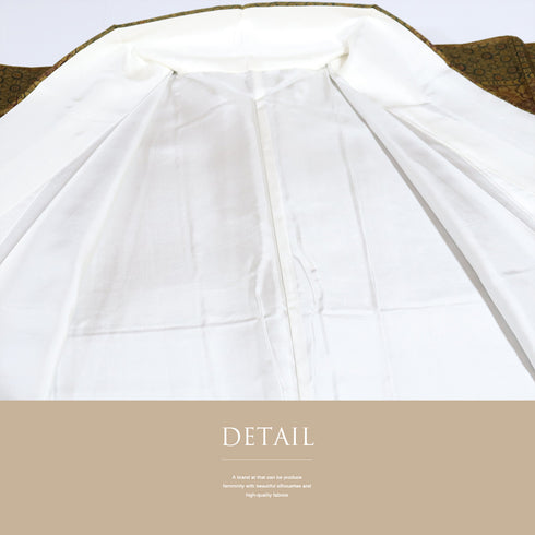 訪問着 リサイクル 身丈152.7cm 裄63.8cm 袷 型染め 青海波や草花柄 織り出し 大島紬 ブラウン Sサイズ お洒落 正絹 広衿 Sランク