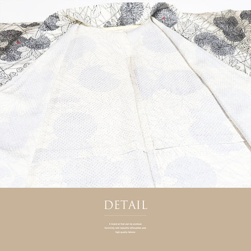 小紋 リサイクル 身丈155.8cm 裄63.2cm 単衣 菊柄 アイボリー Mサイズ お洒落 カジュアル 正絹 バチ衿 Aランク