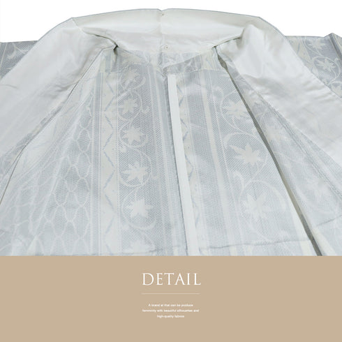 紬 リサイクル 身丈158.5cm 裄67.2cm 単衣 紬柄プリント 花唐草 平織生地 後身頃居敷当て ゆったりサイズ ホワイト Mサイズ お洒落 カジュアル ポリエステル 広衿 Sランク