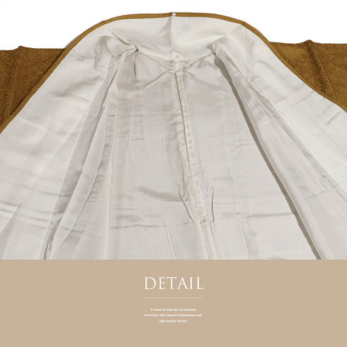 色無地 リサイクル 身丈155.8cm 裄63.6cm 袷 ゆったりサイズ 草花模様 ブラウン Mサイズ お洒落 カジュアル 正絹 広衿 地紋あり Sランク