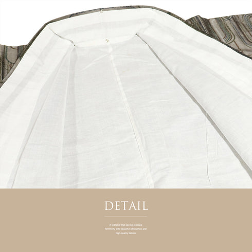 紬 リサイクル 身丈158cm 裄64cm 袷 幾何学模様 パールトーン加工 ブラウン Mサイズ お洒落 カジュアル しつけ糸 正絹 広衿 Sランク