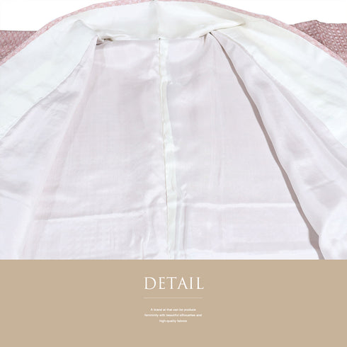 小紋 リサイクル 身丈155.8cm 裄62.4cm 袷 地紋 菱柄 ピンク Mサイズ お洒落 カジュアル 正絹 広衿 Sランク