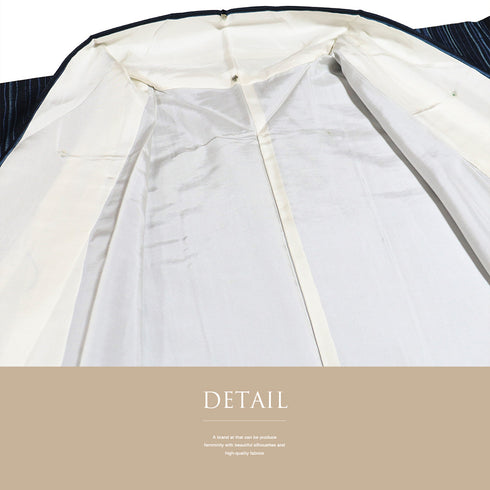 紬 リサイクル 身丈157cm 裄66.4cm 袷 よろけ間道 ネイビー Mサイズ カジュアル お洒落 証紙 しつけ糸 正絹 広衿 Sランク